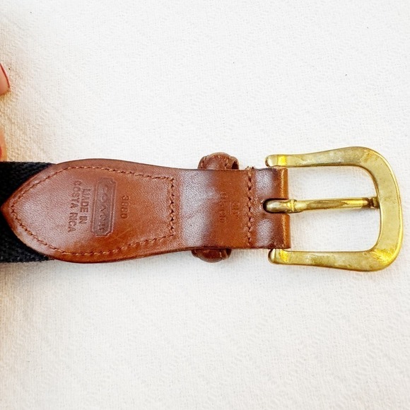 Coach Canvas Leather Accent Belt Brass Buckles 38” - Picture 2 of 5